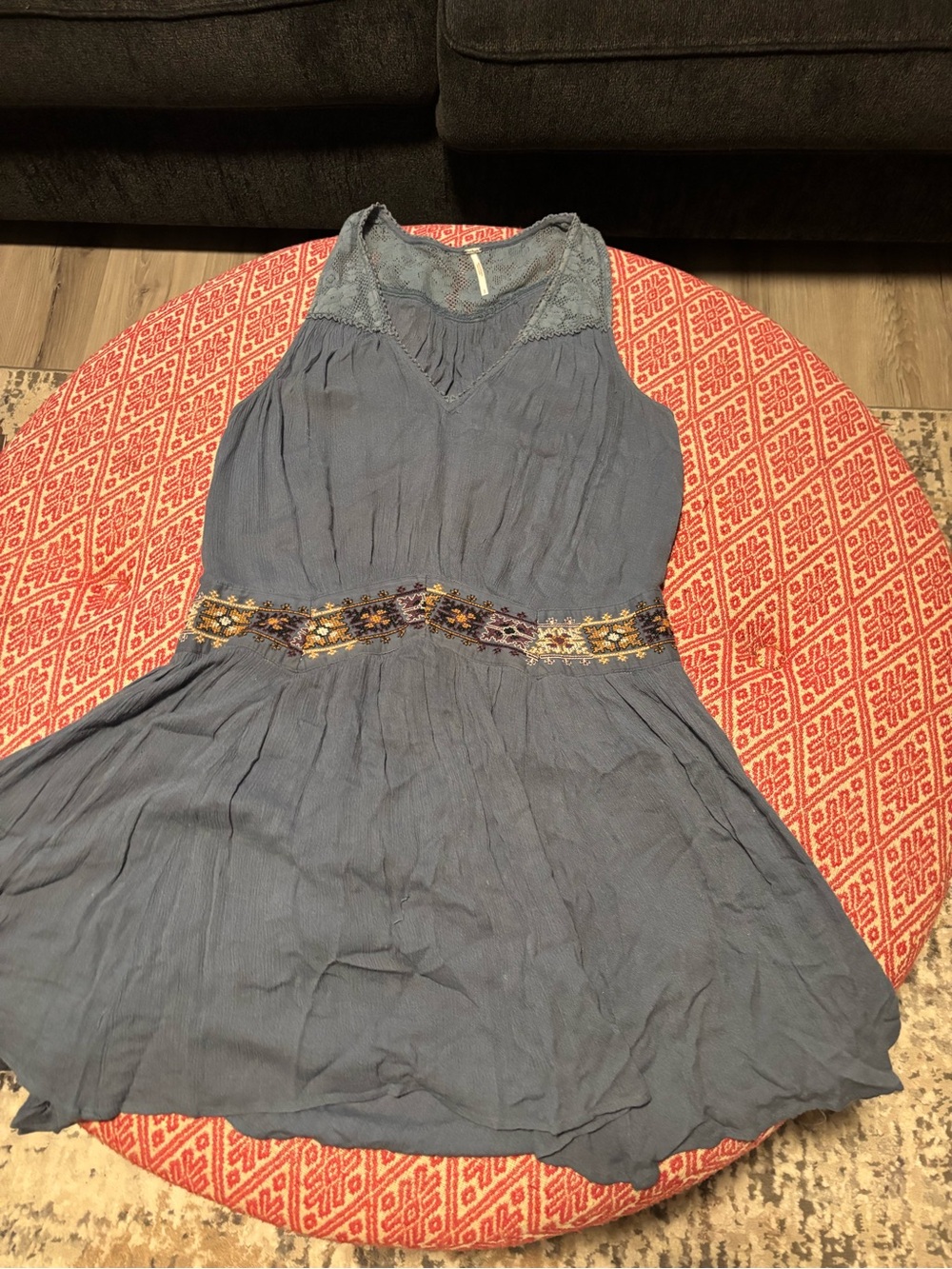 Free People Dusty Blue Crochet Yoke Sundress